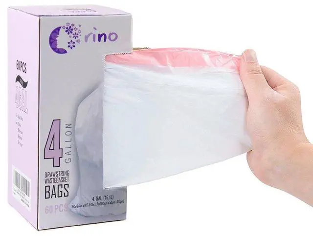Main image of Ultra Strong Small Garbage Bags for Car Bath Room and Office 4 Gallon Drawstring Can Liner 0.7 mil White Unscented 60 Count Cat Litter Trash Bag for Small Trash Bin