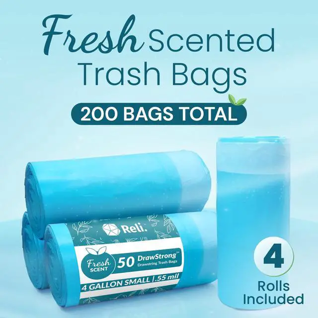 Alt view image 2 of 7 - Small Trash Bags Drawstring 4 Gallon Fresh Scented | 200 Count, Bathroom Trash Bags, Garbage Bags, Leak-Proof, Durable, Odor Control, Kitchen, Bedroom, Office, Household