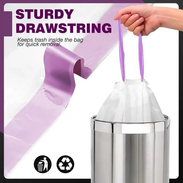 Alt view image 2 of 6 - Small Trash Bags 4 Gallon - Drawstring Small Garbage Bags | White Mini Trash Can Liners for Bathroom, Bedroom, Office, Faint Scented, 45 Count