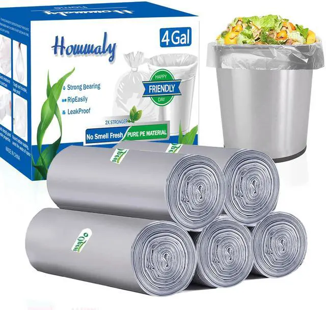 Main image of 4 gallon Grey trash can liners,Small Garbage Bags 250,Extra Strong 3,4,5 Gal Trash Bag,Fit 10-12-15 liters trash Bin Liners for Home Office Kitchen Grey 250