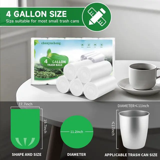 Alt view image 3 of 6 - 4 Gallon Small White Biodegradable Trash-Bag - Small Garbage Bags For Bathroom Can Unscented Compostable Kitchen Office Car Waste Basket Liners 100counts 15l Bulk Chenyucheng