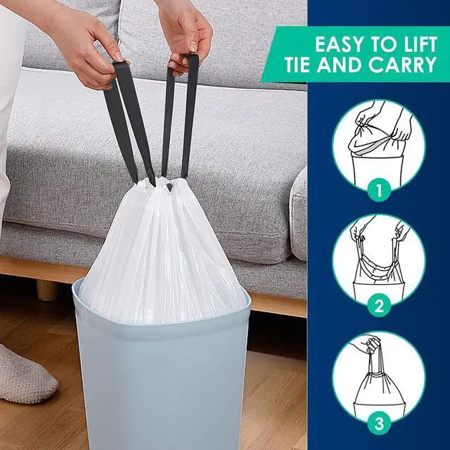 Alt view image 6 of 7 - Mini 1 Gallon White Drawstring Trash Bags,100 Count | Small Garbage Bin Liners fit 3-4 Liter Waste Basket, Tear Free,Leak Proof, Sturdy for Home, Office ,Bathroom & Car Use