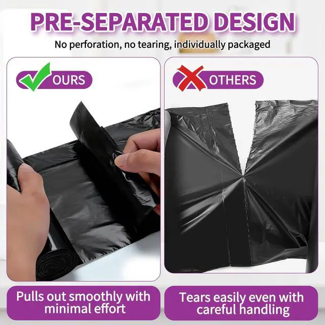 Alt view image 3 of 7 - 100 Count Small Drawstring Trash Bags, 4 Gallon (15L) Pre-separated Garbage Bags, Extra Thick Leak-proof Mini Wastebasket Liners for Bathroom, Office, Bedroom (Black)