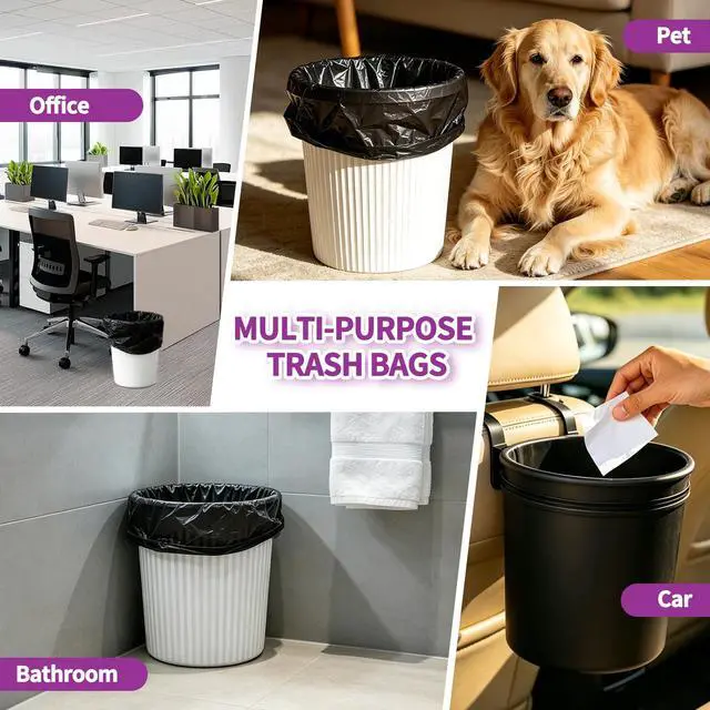 Alt view image 4 of 7 - 100 Count Small Drawstring Trash Bags, 4 Gallon (15L) Pre-separated Garbage Bags, Extra Thick Leak-proof Mini Wastebasket Liners for Bathroom, Office, Bedroom (Black)