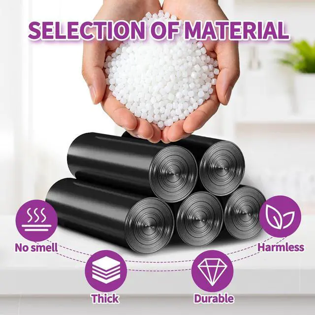 Alt view image 7 of 7 - 100 Count Small Drawstring Trash Bags, 4 Gallon (15L) Pre-separated Garbage Bags, Extra Thick Leak-proof Mini Wastebasket Liners for Bathroom, Office, Bedroom (Black)