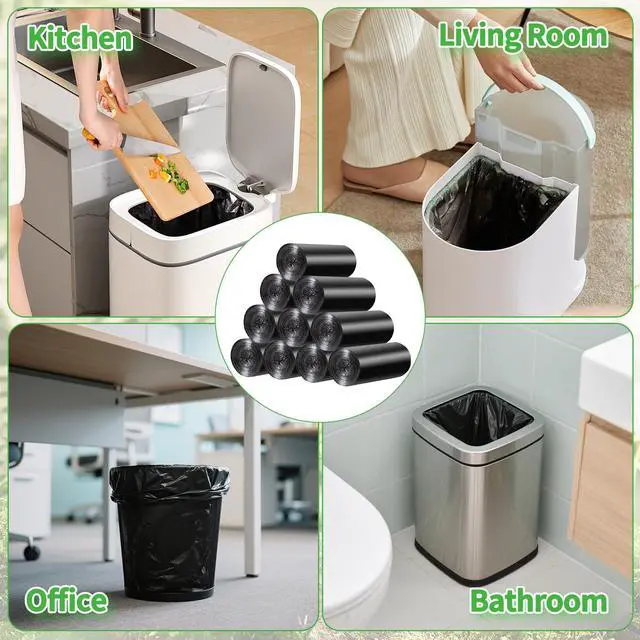 Alt view image 3 of 6 - 100 Count Small Drawstring Trash Bags for 4-Gallon (15 L) Trash Cans,Thick Pre-separated Garbage Bags,Mini Wastebasket can Liners for Bathroom Bedroom Office(Black)