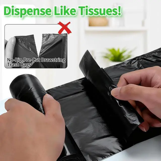 Alt view image 4 of 6 - 100 Count Small Drawstring Trash Bags for 4-Gallon (15 L) Trash Cans,Thick Pre-separated Garbage Bags,Mini Wastebasket can Liners for Bathroom Bedroom Office(Black)
