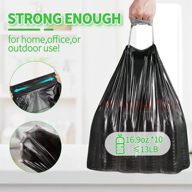 Alt view image 5 of 6 - 100 Count Small Drawstring Trash Bags for 4-Gallon (15 L) Trash Cans,Thick Pre-separated Garbage Bags,Mini Wastebasket can Liners for Bathroom Bedroom Office(Black)