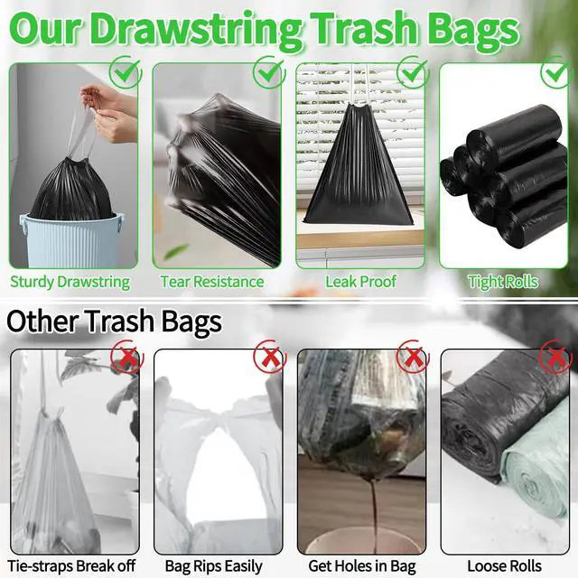 Alt view image 6 of 6 - 100 Count Small Drawstring Trash Bags for 4-Gallon (15 L) Trash Cans,Thick Pre-separated Garbage Bags,Mini Wastebasket can Liners for Bathroom Bedroom Office(Black)