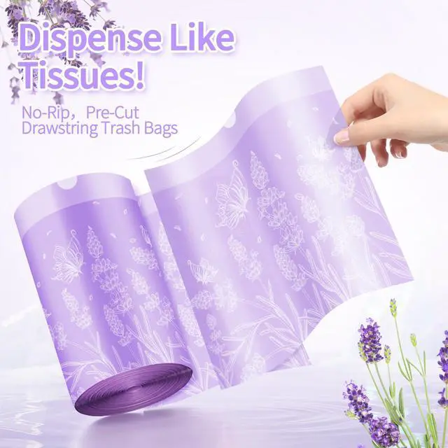 Alt view image 2 of 7 - 4 Gallon 200PCS Small Drawstring Trash Bags, Floral Printed Design,Thick Pre-separated Garbage Bags Mini Wastebasket can Liners for Bathroom Bedroom Office
