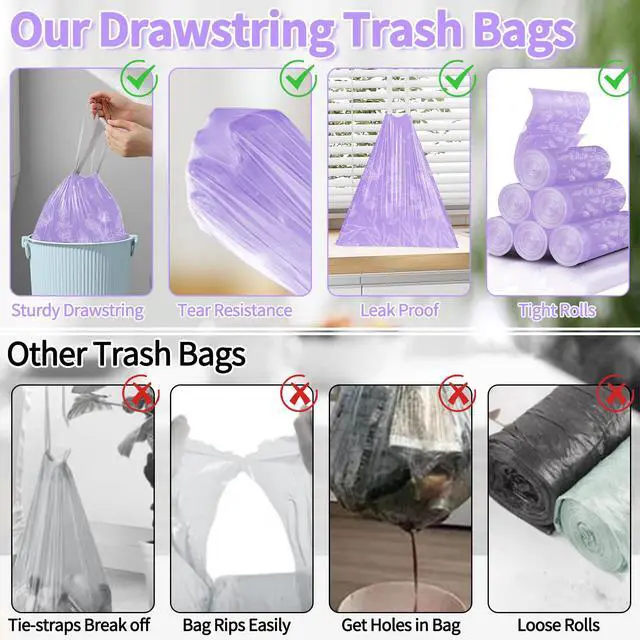 Alt view image 4 of 7 - 4 Gallon 200PCS Small Drawstring Trash Bags, Floral Printed Design,Thick Pre-separated Garbage Bags Mini Wastebasket can Liners for Bathroom Bedroom Office