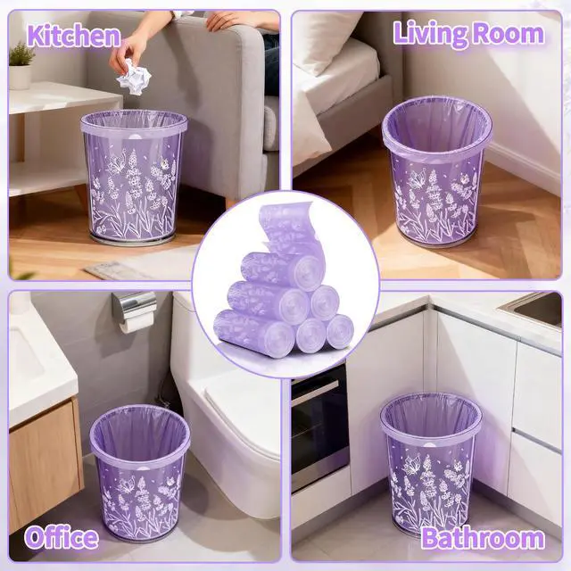 Alt view image 7 of 7 - 4 Gallon 200PCS Small Drawstring Trash Bags, Floral Printed Design,Thick Pre-separated Garbage Bags Mini Wastebasket can Liners for Bathroom Bedroom Office