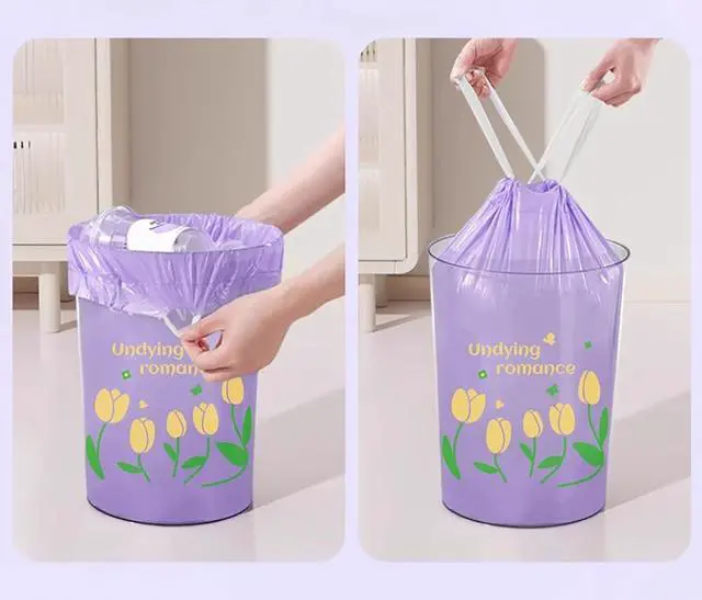 Alt view image 3 of 7 - 50pcs 4 Gallon Trash Bags Drawstring Tear-Free Separated Plastic Can Liner for Bathroom Office Home Bedroom Small Garbage Basket Bags (purple tulip, 50Counts)