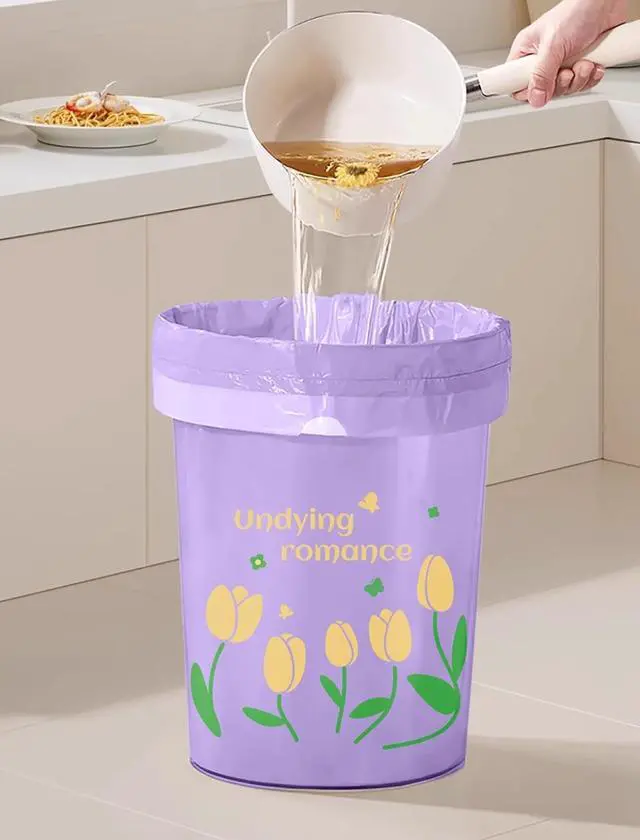 Alt view image 6 of 7 - 50pcs 4 Gallon Trash Bags Drawstring Tear-Free Separated Plastic Can Liner for Bathroom Office Home Bedroom Small Garbage Basket Bags (purple tulip, 50Counts)