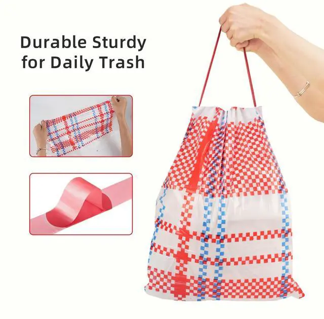 Alt view image 3 of 7 - 4 Gallon Trash Bags, Small Garbage Bags with Drawstring and Printed Striped Design, Tear-Free, Leakproof & Durable Small Trash Bags for Bathroom, Office, 50 Count