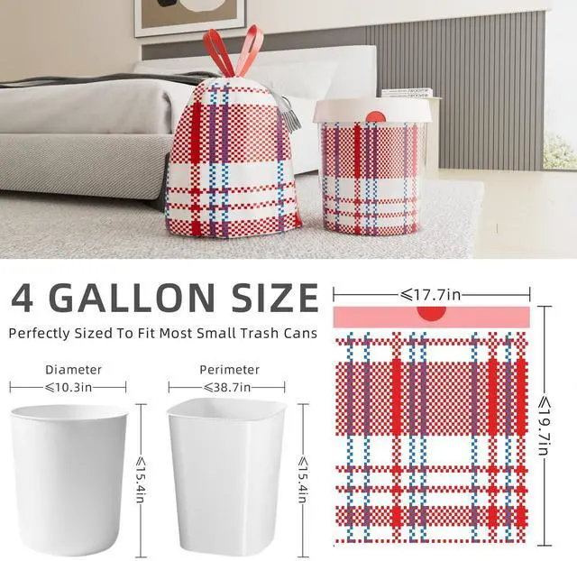 Alt view image 7 of 7 - 4 Gallon Trash Bags, Small Garbage Bags with Drawstring and Printed Striped Design, Tear-Free, Leakproof & Durable Small Trash Bags for Bathroom, Office, 50 Count