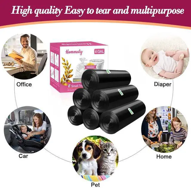 Alt view image 6 of 7 - 4 Gallon 180pcs Small Black Trash Bags Strong Garbage Bags,Bathroom Trash Can Bin Liners, Plastic Bags for Bedroom, Waste Basket Liner, Fit 12-15 Liter, 3.5,4,4.5 Gal(4G-Black)