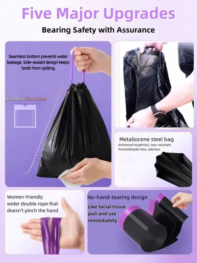 Alt view image 3 of 7 - 4 Gallon multipurpose trash bags, Drawstring Design, Extra Durable and Unscented Garbage Bags1 mil, Count for Home, Bathroom, Office, Outdoor Camping120 Count.