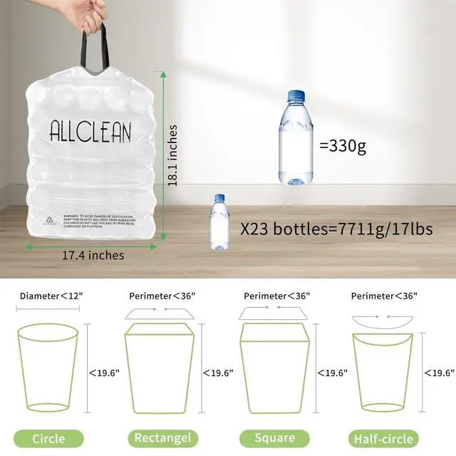 Alt view image 7 of 7 - 4 Gallon Trash Bags, 180 Counts (6 Rolls) Unscented Drawstring Garbage Bags, Extra Thick Recyclable Trash Can Liners for Bathroom, Office, Kitchen, 10-15L Small Trash Bins