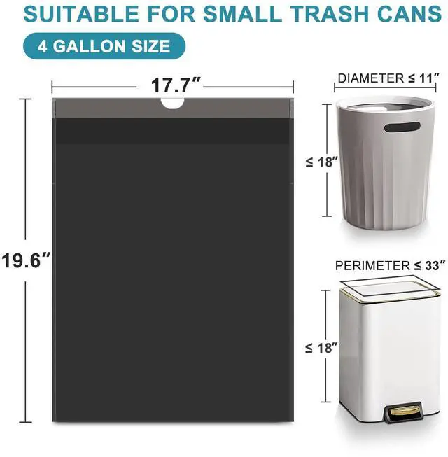 Alt view image 2 of 7 - Small Trash Bags, 60 Count 4 Gallon Drawstring, Extra Strong, Black | Tear-Free, Unscented, Small Garbage Bags, For Bathroom Kitchen Office Bedroom