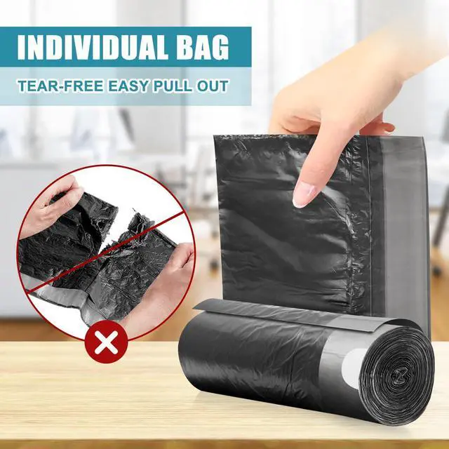 Alt view image 4 of 7 - Small Trash Bags, 60 Count 4 Gallon Drawstring, Extra Strong, Black | Tear-Free, Unscented, Small Garbage Bags, For Bathroom Kitchen Office Bedroom
