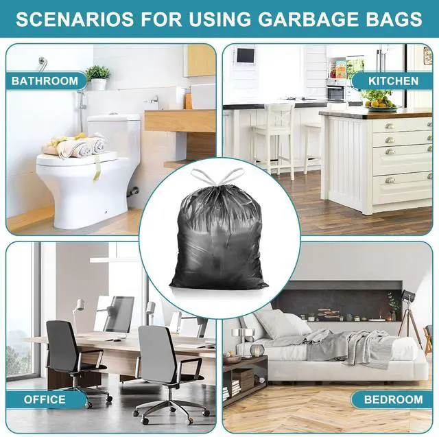 Alt view image 7 of 7 - Small Trash Bags, 60 Count 4 Gallon Drawstring, Extra Strong, Black | Tear-Free, Unscented, Small Garbage Bags, For Bathroom Kitchen Office Bedroom