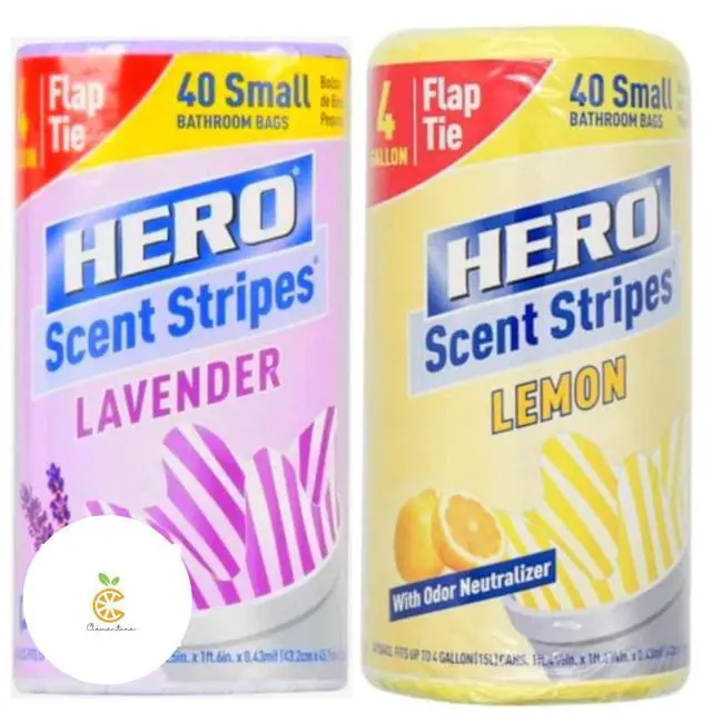 Main image of Small Flap-Tie Trash Bags - 4 Gallon, Lavender & Lemon Scent, Bonus Clementine Sticker - 40 Count - Pack of 2 40 Count (Pack of 2)