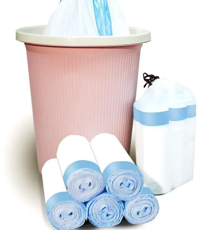 Main image of Bags 3.2 Gallon, 100 Pcs Bathroom Garbage Bags, Blue Strap Kitchen Garbage Bags(White) With Drawstring Quickly Pack Garbage, Waste Basket Liners