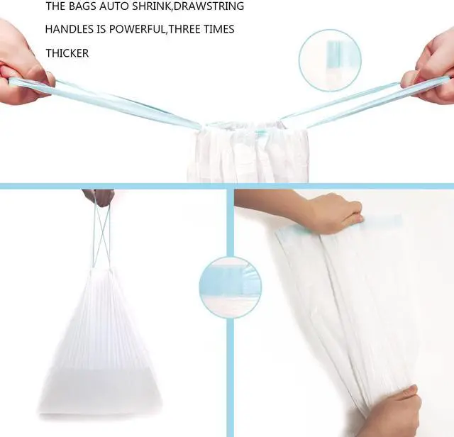 Alt view image 3 of 6 - Bags 3.2 Gallon, 100 Pcs Bathroom Garbage Bags, Blue Strap Kitchen Garbage Bags(White) With Drawstring Quickly Pack Garbage, Waste Basket Liners