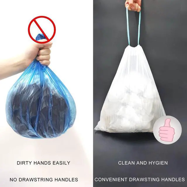 Alt view image 5 of 6 - Bags 3.2 Gallon, 100 Pcs Bathroom Garbage Bags, Blue Strap Kitchen Garbage Bags(White) With Drawstring Quickly Pack Garbage, Waste Basket Liners