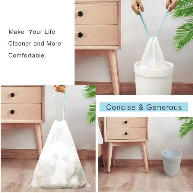 Alt view image 4 of 6 - Bags 3.2 Gallon, 100 Pcs Bathroom Garbage Bags, Blue Strap Kitchen Garbage Bags(White) With Drawstring Quickly Pack Garbage, Waste Basket Liners