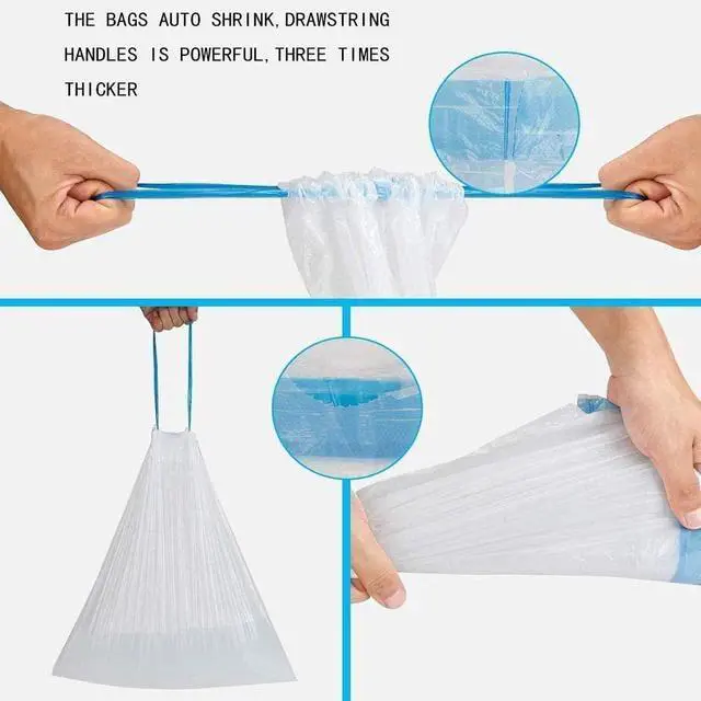 Alt view image 3 of 6 - Small Trash Bags 3.5 Gallon, 100 Pcs Bathroom Garbage Bags, Blue Strap 3 Gallon Trash Bag Kitchen Garbage Bags(White) With Drawstring Quickly Pack Garbage
