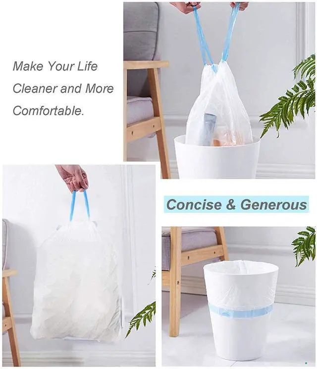Alt view image 4 of 6 - Small Trash Bags 3.5 Gallon, 100 Pcs Bathroom Garbage Bags, Blue Strap 3 Gallon Trash Bag Kitchen Garbage Bags(White) With Drawstring Quickly Pack Garbage