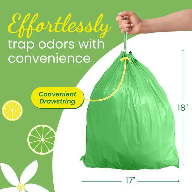 Alt view image 4 of 7 - Small Trash Bags Drawstring 4 Gallon (100 Count) Citrus Scented | Bathroom Trash Bags, Garbage Bags | Leak-proof | Durable, Odor control | Office, Household
