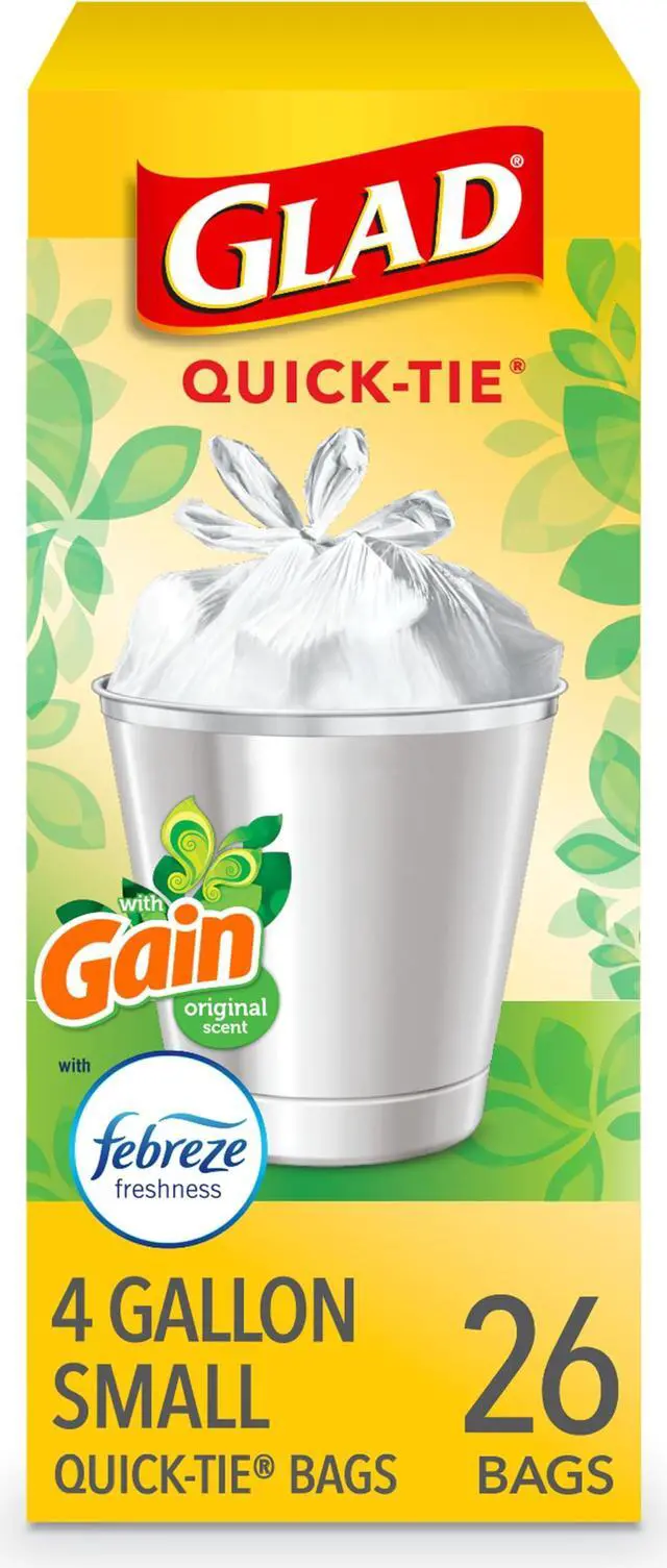 Main image of Trash Bags, OdorShield Small Garbage Bags, Gain Original with Febreze Freshness, 4 Gallon, 26 Count, 26 ct