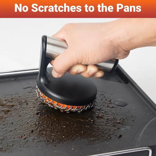 Alt view image 2 of 7 - Chainmail Scrubber with Handle for Cast Iron Cookware | Stainless Steel Chain Structure, Keep Cast Iron Seasoning, Cast Iron Pans, Griddles, Dutch Oven and Grills Use