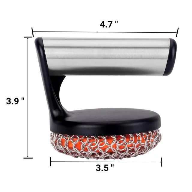 Alt view image 3 of 7 - Chainmail Scrubber with Handle for Cast Iron Cookware | Stainless Steel Chain Structure, Keep Cast Iron Seasoning, Cast Iron Pans, Griddles, Dutch Oven and Grills Use