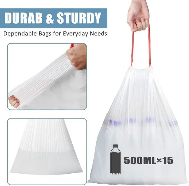 Alt view image 3 of 7 - 4 Gallon Trash Bags Drawstring, 120 Count Small Garbage Bags | Tear-Free, Unscented, White, Small Trash Bags, For Bathroom Bedroom Office Kitchen
