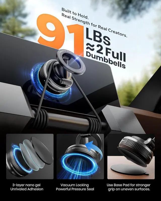 Alt view image 3 of 7 - Magnetic Phone Holder for Car,Car Mount 360° Adjustable Vacuum Suction Cup, Phone Mount for Car Accessories/Windshield/Mirror/Kitchen/Gym for iPhone 17 Pro Max 16 15 14 13