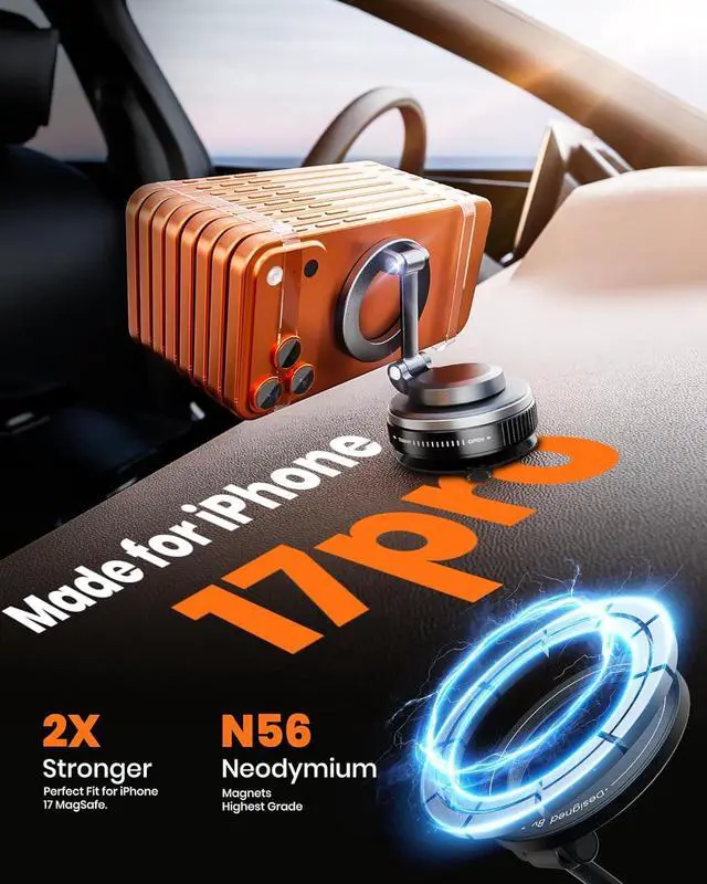 Alt view image 5 of 7 - Magnetic Phone Holder for Car,Car Mount 360° Adjustable Vacuum Suction Cup, Phone Mount for Car Accessories/Windshield/Mirror/Kitchen/Gym for iPhone 17 Pro Max 16 15 14 13