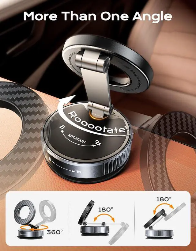 Alt view image 4 of 7 - 2026 Upgraded Vacuum Magnetic Phone Holder for Car, 89LB Suction | 2400GF Strong Magnetic, 360° Adjustable Car Phone Holder for MagSafe, Dashboard Suction Cup Phone Mount for iPhone 17 16 15