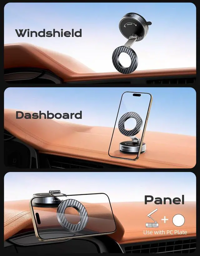 Alt view image 3 of 7 - 2026 Upgraded Vacuum Magnetic Phone Holder for Car, 89LB Suction | 2400GF Strong Magnetic, 360° Adjustable Car Phone Holder for MagSafe, Dashboard Suction Cup Phone Mount for iPhone 17 16 15