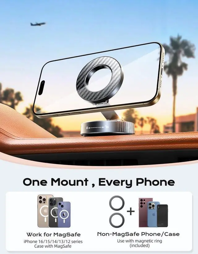 Alt view image 6 of 7 - 2026 Upgraded Vacuum Magnetic Phone Holder for Car, 89LB Suction | 2400GF Strong Magnetic, 360° Adjustable Car Phone Holder for MagSafe, Dashboard Suction Cup Phone Mount for iPhone 17 16 15