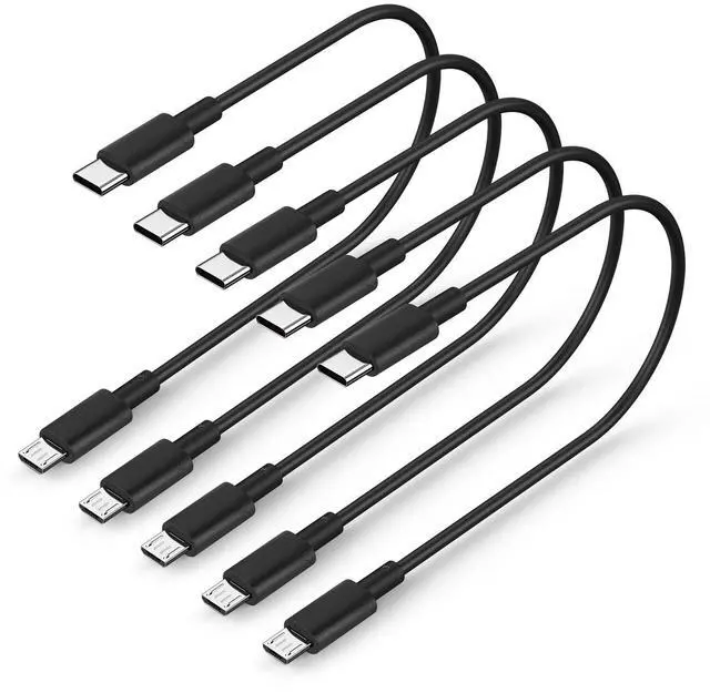 Main image of 5-Pack USB C to Micro USB Cable, Data and Charging Cord 1ft Bulk, Black | Short Type C to MicroUSB Data Transfer Charger Cable Multipack