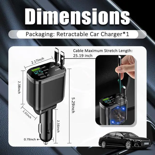 Alt view image 2 of 7 - 5 in 1 Retractable Car Charger Adapter,Upgraded Car Phone Charger with PD 30W Cable & USB Fast Charging Port,Universal USBs & USB C Cars Chargers Compatible with Android and iPhone