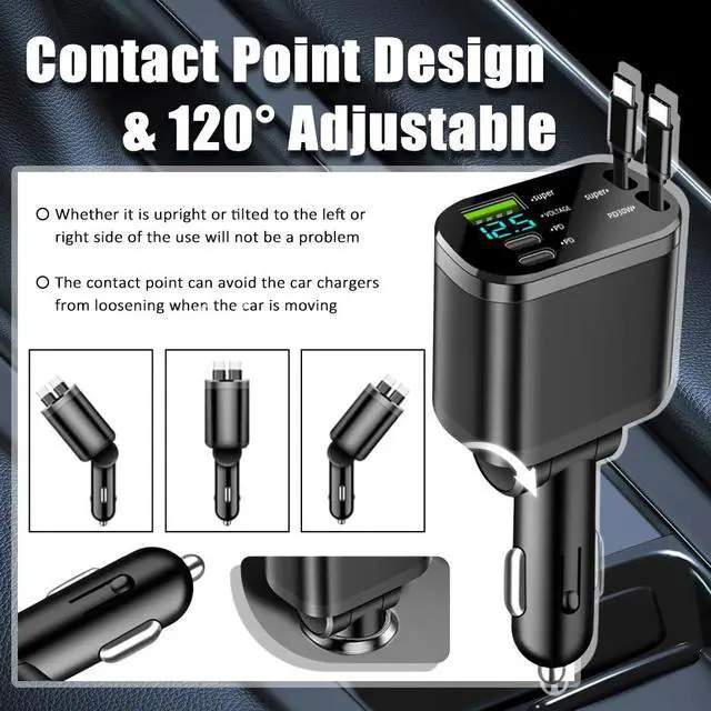 Alt view image 3 of 7 - 5 in 1 Retractable Car Charger Adapter,Upgraded Car Phone Charger with PD 30W Cable & USB Fast Charging Port,Universal USBs & USB C Cars Chargers Compatible with Android and iPhone