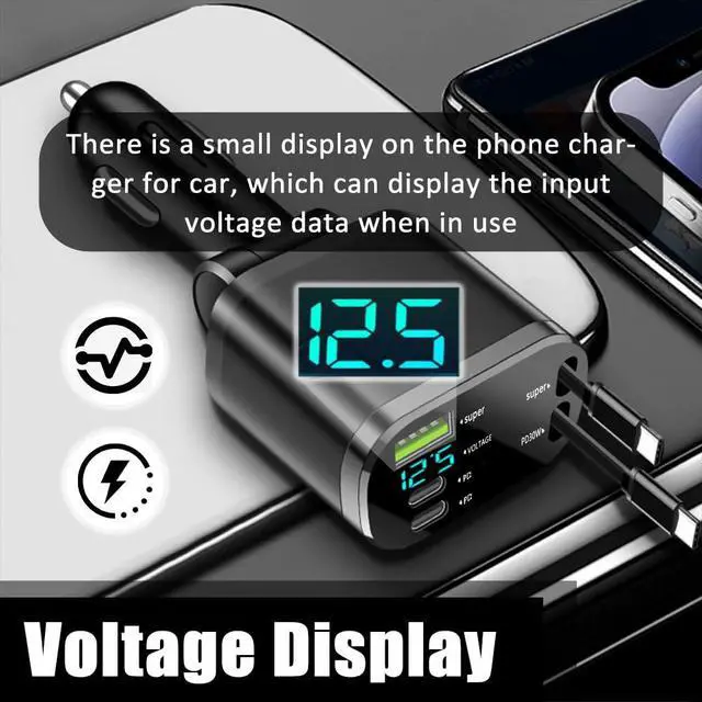 Alt view image 7 of 7 - 5 in 1 Retractable Car Charger Adapter,Upgraded Car Phone Charger with PD 30W Cable & USB Fast Charging Port,Universal USBs & USB C Cars Chargers Compatible with Android and iPhone