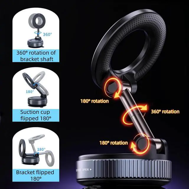 Alt view image 3 of 5 - Suction Cup Phone Mount for Magsafe, 360° Adjustable Magnetic Car Phone Holder, Pocket Size Foldable Car Mount, Cell Phone Holders for Your Car for iPhone 16 Pro Max 15 14 13 12 Plus