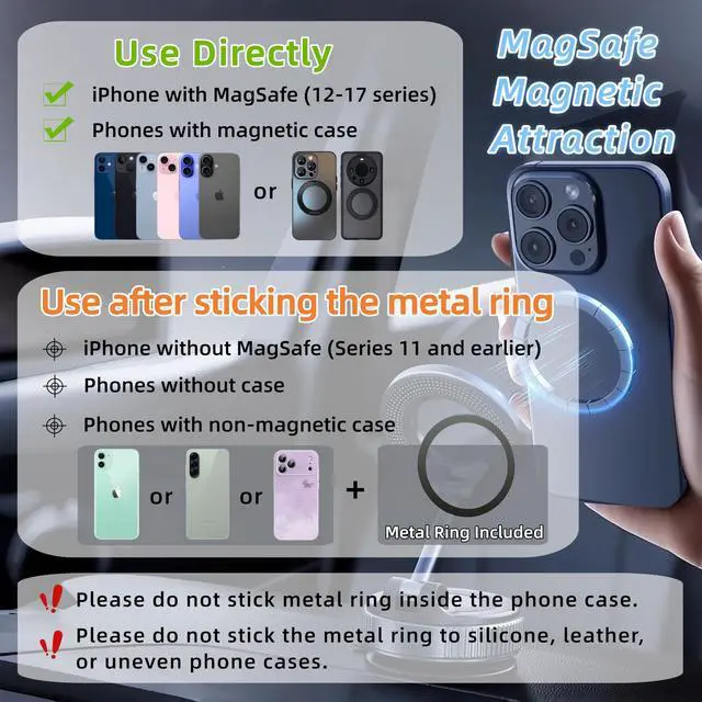 Alt view image 5 of 5 - Suction Cup Phone Mount for Magsafe, 360° Adjustable Magnetic Car Phone Holder, Pocket Size Foldable Car Mount, Cell Phone Holders for Your Car for iPhone 16 Pro Max 15 14 13 12 Plus