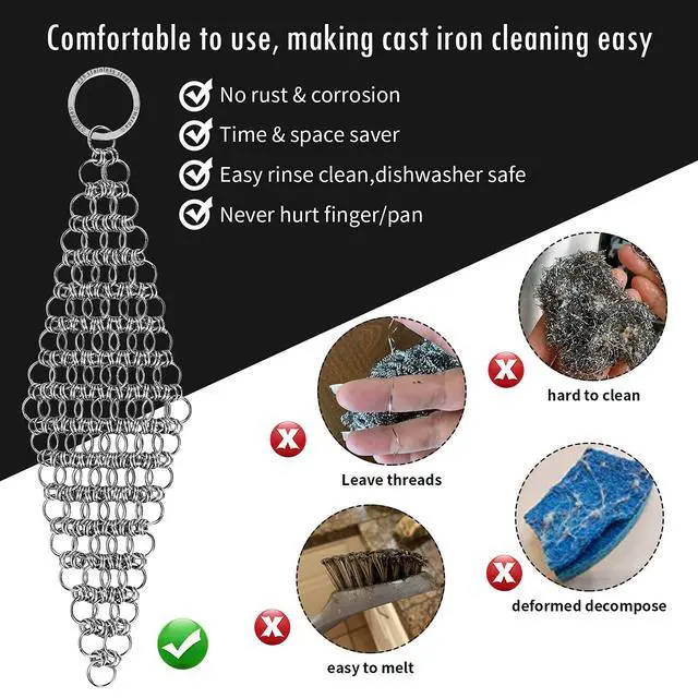 Alt view image 2 of 7 - 2Pack 4" Chain Mail Cast Iron Cleaner Scrubber, 316 Chainmail Scrubber | Cast Iron Skillet Cleaning Brush, Chainmail Scrubbing Metal Scrub Tool to Clean Dutch Oven Carbon Steel Wok Grill Pan Pot